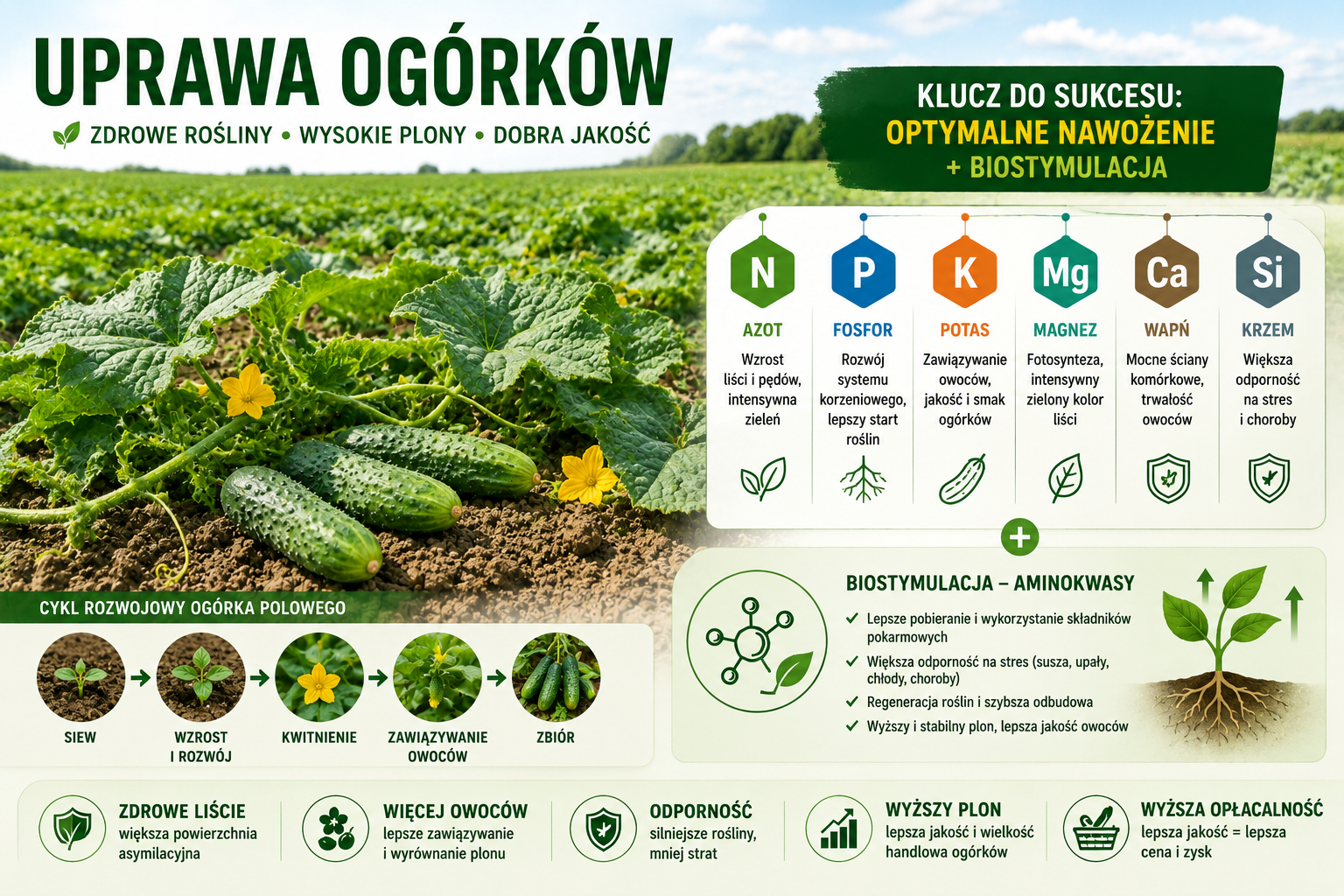 ogórki polowe, uprawa ogórków, biostymulacja w uprawie ogórków
